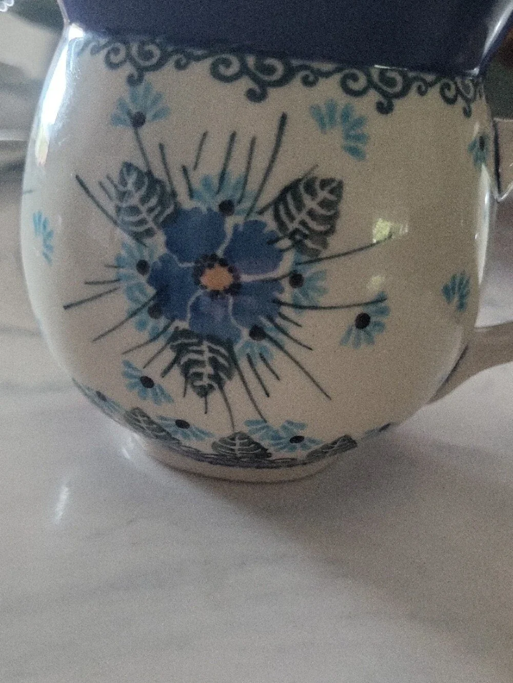 Polish Pottery Bubble Mug 12 oz Forget Me Not Handpainted
